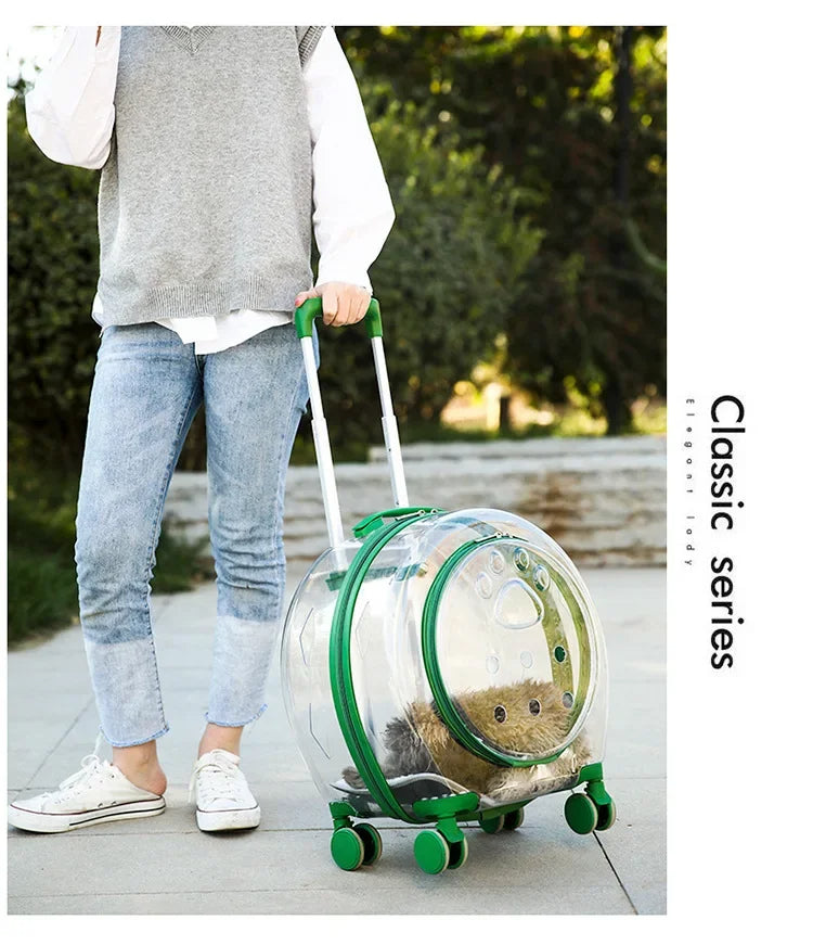 Transparent Pet Carrier with Silent Wheels – Perfect for Cats & Small Dogs