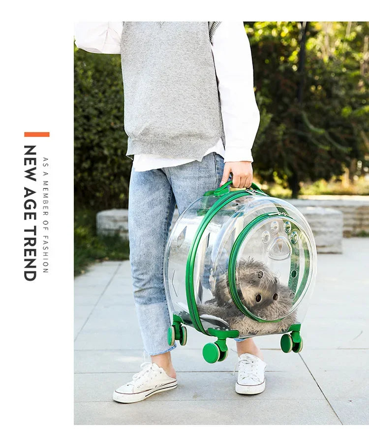 Transparent Pet Carrier with Silent Wheels – Perfect for Cats & Small Dogs