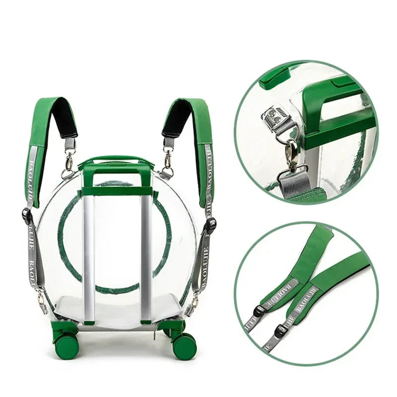 Transparent Pet Carrier with Silent Wheels – Perfect for Cats & Small Dogs