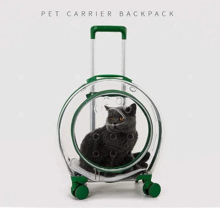 Transparent Pet Carrier with Silent Wheels – Perfect for Cats & Small Dogs